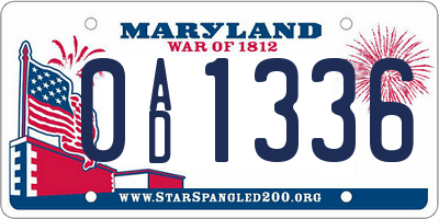 MD license plate 0AD1336