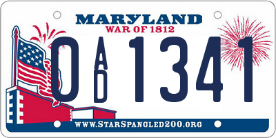 MD license plate 0AD1341