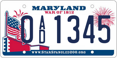 MD license plate 0AD1345