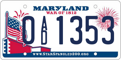 MD license plate 0AD1353