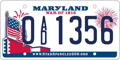 MD license plate 0AD1356
