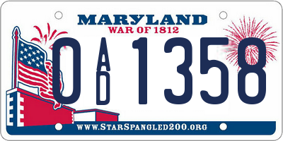MD license plate 0AD1358
