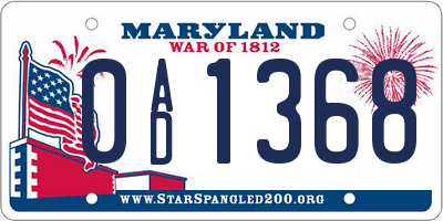 MD license plate 0AD1368