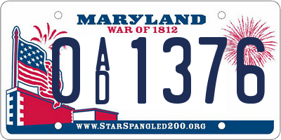 MD license plate 0AD1376