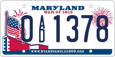 MD license plate 0AD1378
