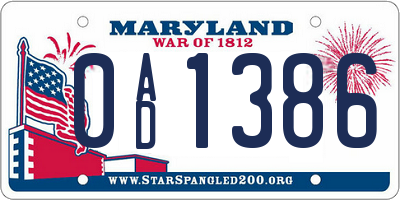 MD license plate 0AD1386
