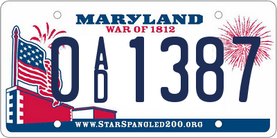 MD license plate 0AD1387