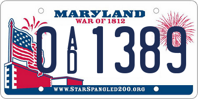 MD license plate 0AD1389