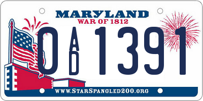 MD license plate 0AD1391