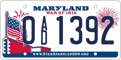 MD license plate 0AD1392
