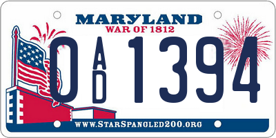 MD license plate 0AD1394