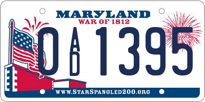 MD license plate 0AD1395