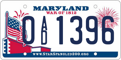 MD license plate 0AD1396