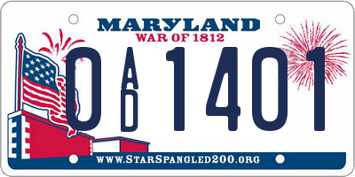MD license plate 0AD1401