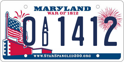 MD license plate 0AD1412