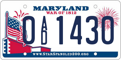 MD license plate 0AD1430
