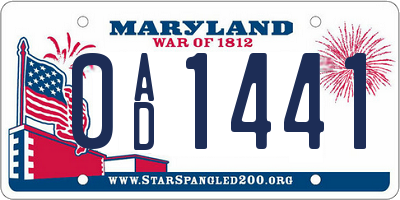 MD license plate 0AD1441