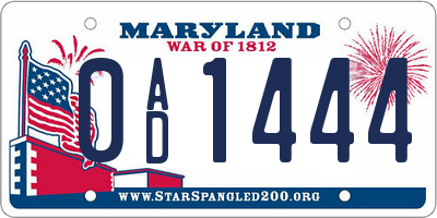 MD license plate 0AD1444