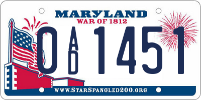 MD license plate 0AD1451