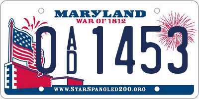 MD license plate 0AD1453