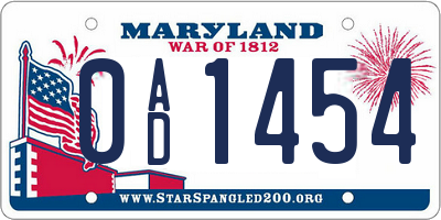 MD license plate 0AD1454