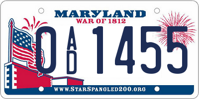 MD license plate 0AD1455