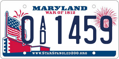 MD license plate 0AD1459