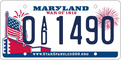 MD license plate 0AD1490