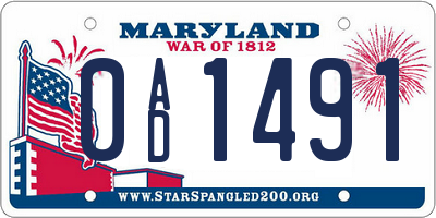 MD license plate 0AD1491
