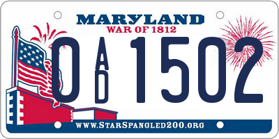 MD license plate 0AD1502