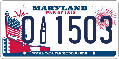 MD license plate 0AD1503
