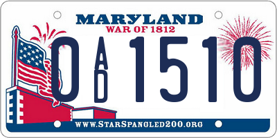 MD license plate 0AD1510