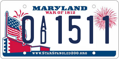 MD license plate 0AD1511