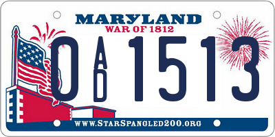 MD license plate 0AD1513