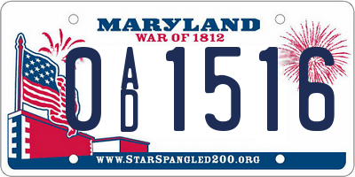 MD license plate 0AD1516