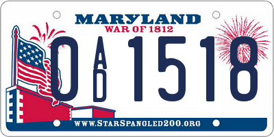 MD license plate 0AD1518