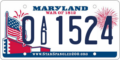 MD license plate 0AD1524