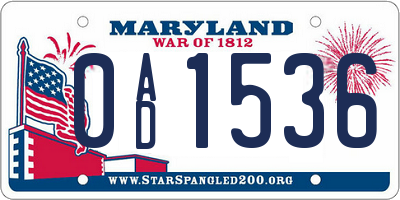 MD license plate 0AD1536