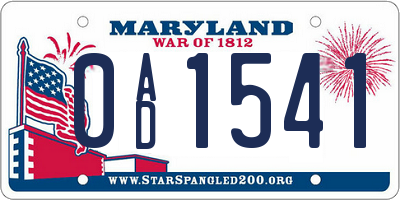 MD license plate 0AD1541