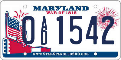 MD license plate 0AD1542