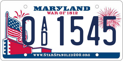 MD license plate 0AD1545