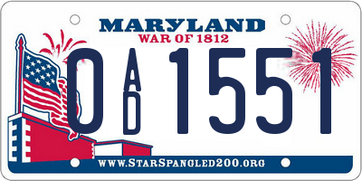 MD license plate 0AD1551
