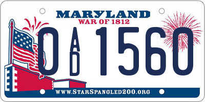 MD license plate 0AD1560