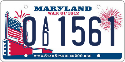 MD license plate 0AD1561