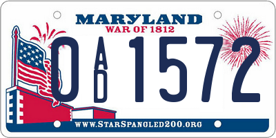 MD license plate 0AD1572