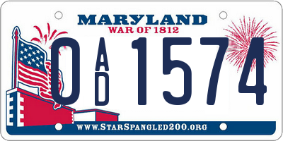 MD license plate 0AD1574