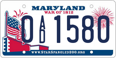 MD license plate 0AD1580