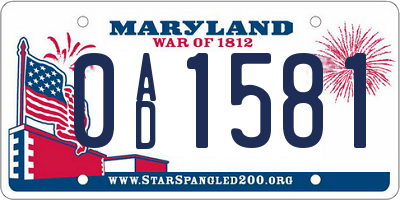 MD license plate 0AD1581