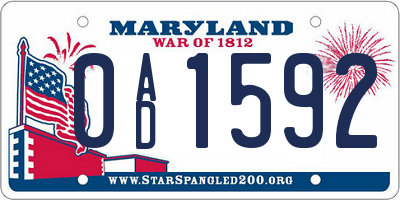 MD license plate 0AD1592