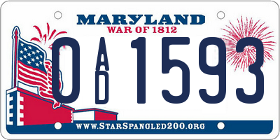 MD license plate 0AD1593
